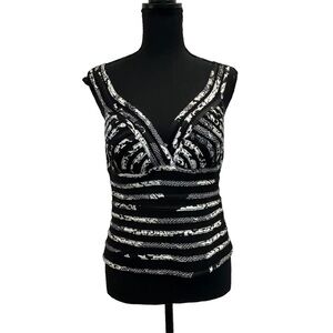 JS Collections black white sleeveless tank top blouse Sz 12